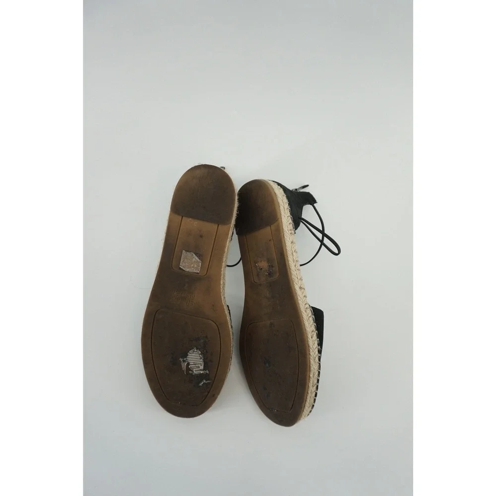 Eileen Fisher Lace Leather Espadrille Flats Minimalist Suede Ankle Tie Black 8.5